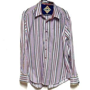 Robert Graham LS Button Up Multi Colored Striped Shirt W Coiffeur Accents Sz L